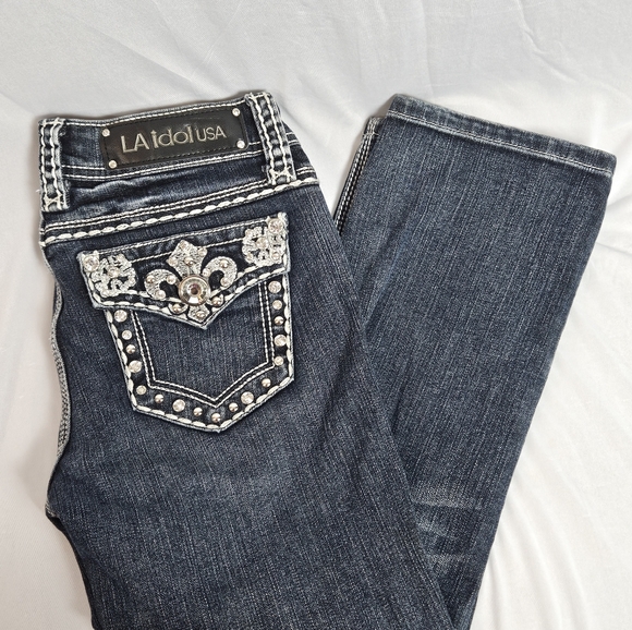 L a idol rhinestone studded bling capri jeans size 3 - Picture 8 of 15